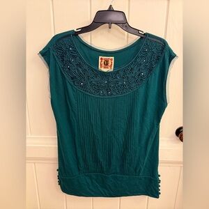 Free people green rhinestone tunic top, size large